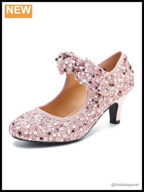 Glitter Sequin Bow Mary Jane Kitten Heel Dress Pumps